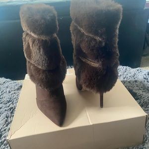 Shoedazzle Kaleen brown embellished booties size 9.5